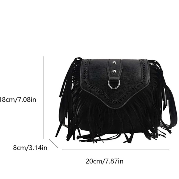 Boho Vegan Leather Western Fringe Crossbody Shoulder Bag - Picture 4 of 8